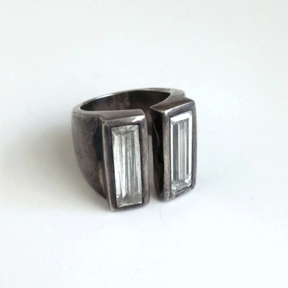 Rare & Unique Oblong Quartz Gemstones 925 Sterling Silver Ring Size 7 - Picture 6 of 16